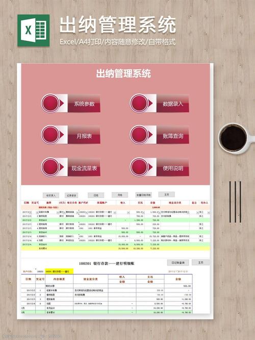 红色出纳月报账簿现金数据管理系统excel图表图片-